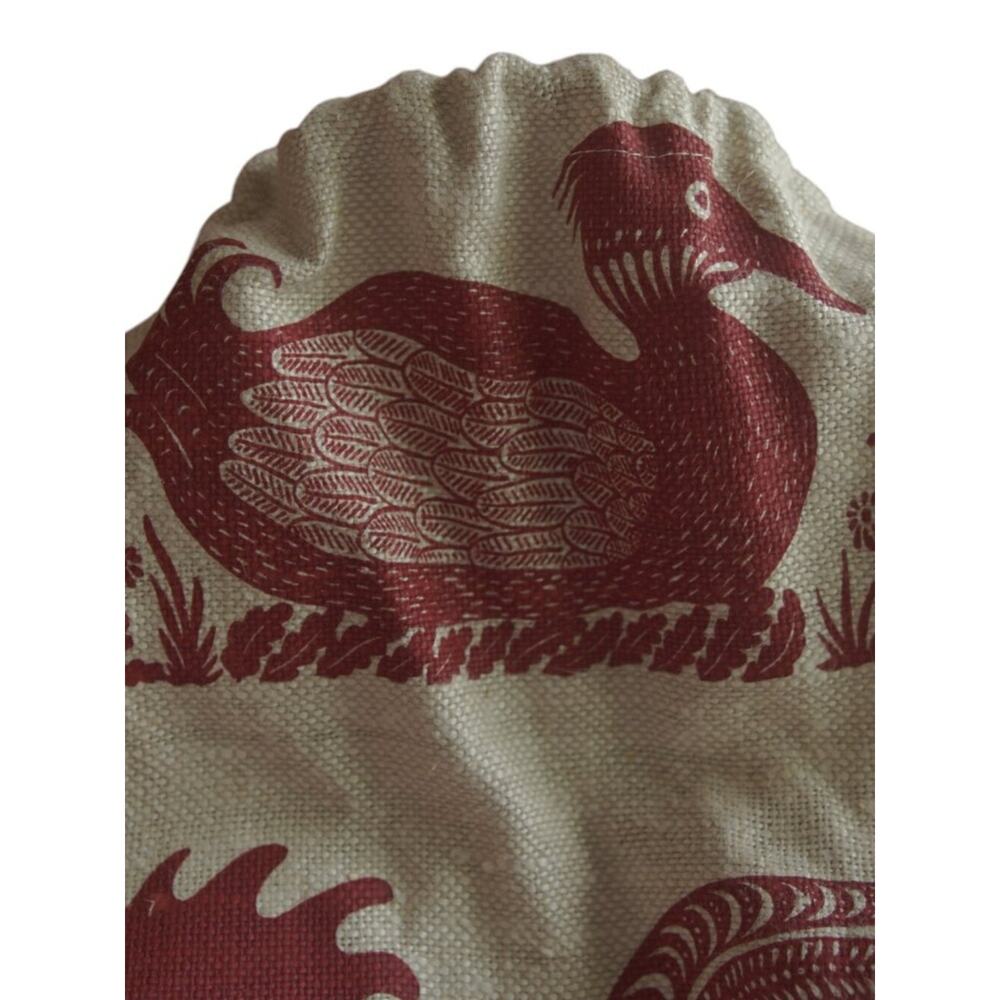 Vintage Rooster Bird Tapestry Ring Handle Bag Removable Cream Red Large - Picture 15 of 16